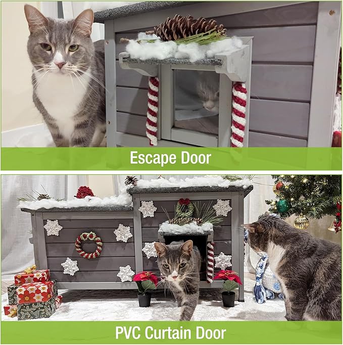 Gutinneen Cat House for Outdoor Cats Feral Kitty Shelter 100% Waterproof for Winter Cat Home with Large Opening Roof,Without Insulation Liner