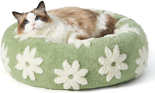 LE SURE Donut Small Dog Bed - Round Cat Beds for Indoor Cats Calming Pet Beds, Cute Modern Beds with Jacquard Shaggy Plush & Anti Slip Bottom, 20 Inch, Green,XS (20x20x6)