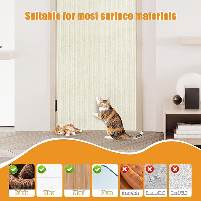 Cat Scratching mat Self-Adhesive, Trimmable Furniture Protector for Couch, Sofa, Wall & Cat Trees - Durable Scratch Pad with Nano Tape, DIY Climbing Carpet for Indoor Cats (White, 23.6"x15.8")
