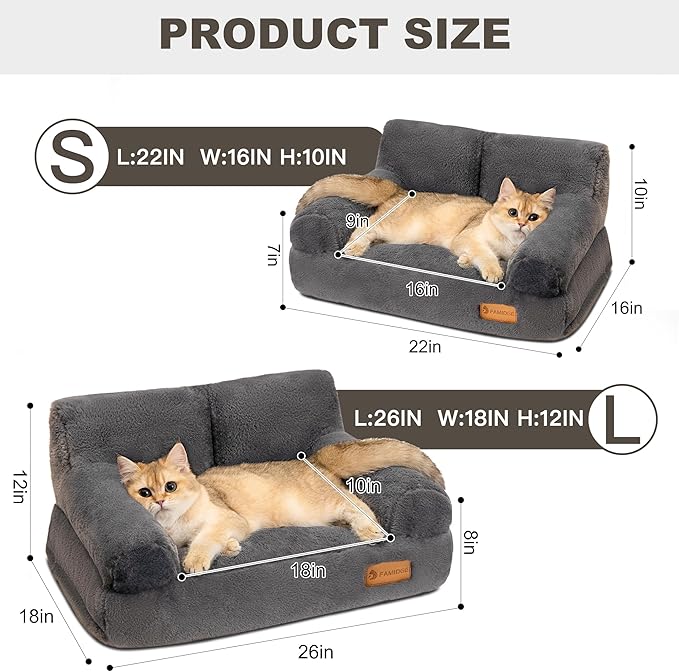 Cat Couch Bed - Cat Bed for Indoor Cats, Calming Pet Sofa Puppy Sleeping Bed with Removable Washable Cover, Cute Dog Couch and Kitty Lounge Chair for 12lbs Cats & Small Dogs(Dark Grey)