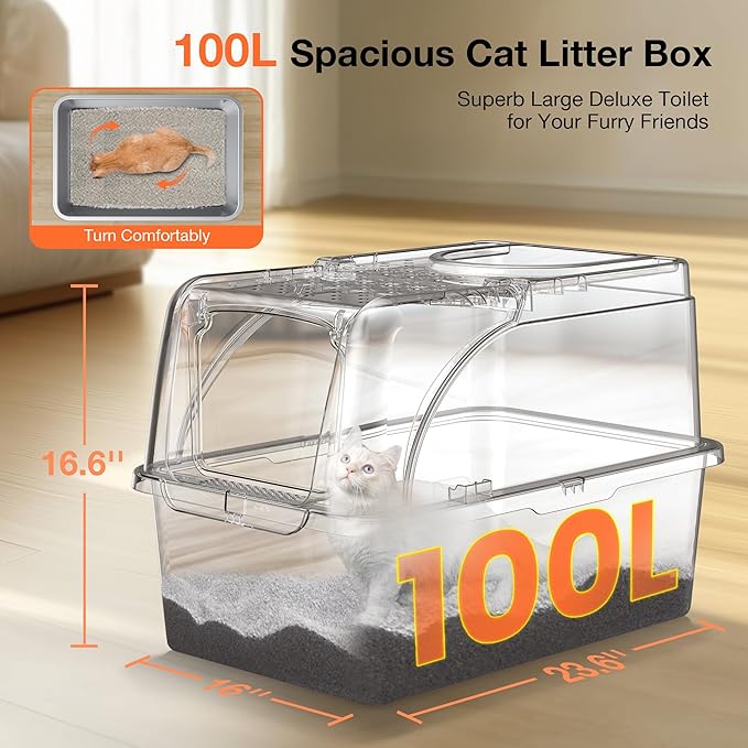 Stainless Steel Litter Box, XXL Large Metal Covered Litter Boxes, Dual Entrance Detachable Cat Litter Box with Lid, 16.6'' High Wall Urine Leak Prevention with Cat Litter Scoop (White)