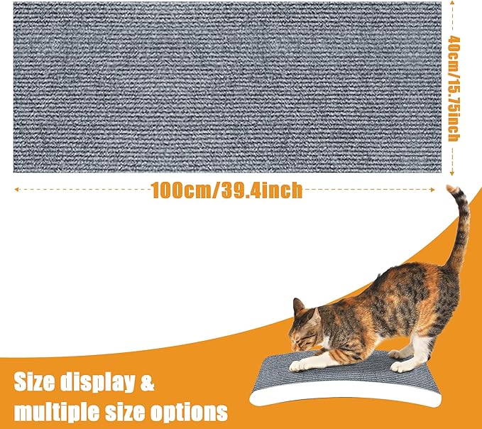 cat Scratching mat Self-Adhesive, Trimmable Furniture Protector for Couch, Sofa, Wall & Cat Trees - Durable Scratch Pad with Nano Tape, DIY Climbing Carpet for Indoor Cats(Light Grey, 39.3"x15.8")