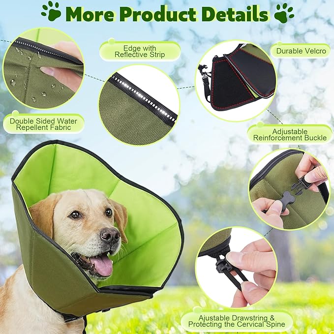 Soft Dog Cone After Surgery: Comfortable Dog Cones Collar for Stop Licking Biting - Adjustable Elizabethan Collar for Dogs fit for Small Medium Large Dogs (Green, L)