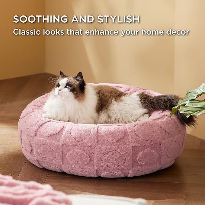 Bedsure Cat Beds for Indoor Cats - Donut Dog Beds for Small Dogs Puppy Kitten with Anti Slip Bottom, Round Sherpa Pet Beds with Washable Removable Cover, Pink, 20x20x6 inches