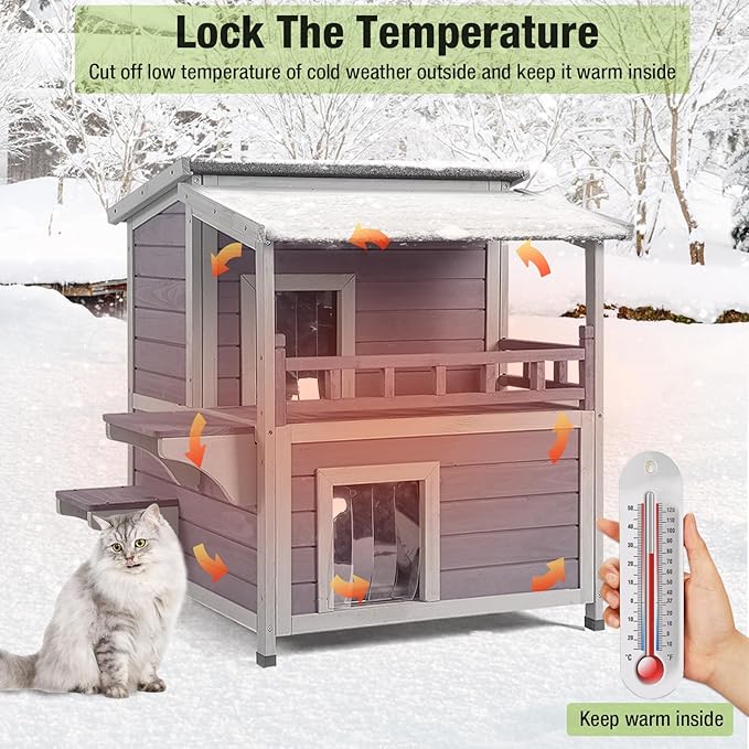 Cat House Outdoor Insulated Kitty Shelter with 100% Liner for Winter,Waterproof Great for Indoor & Outdoor Use
