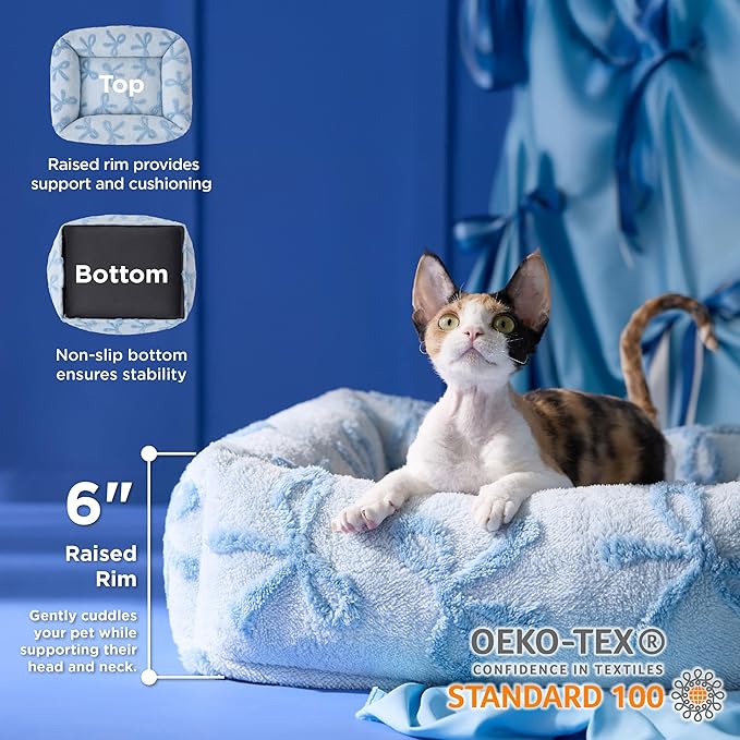 Lesure Cute Dog Bed for Small Dogs & Cats- Washable Puppy Beds,Cozy Rectangle Orthopedic Pet Sofa with Jacquard Shaggy Plush & Anti Slip Bottom,20x19x6inches