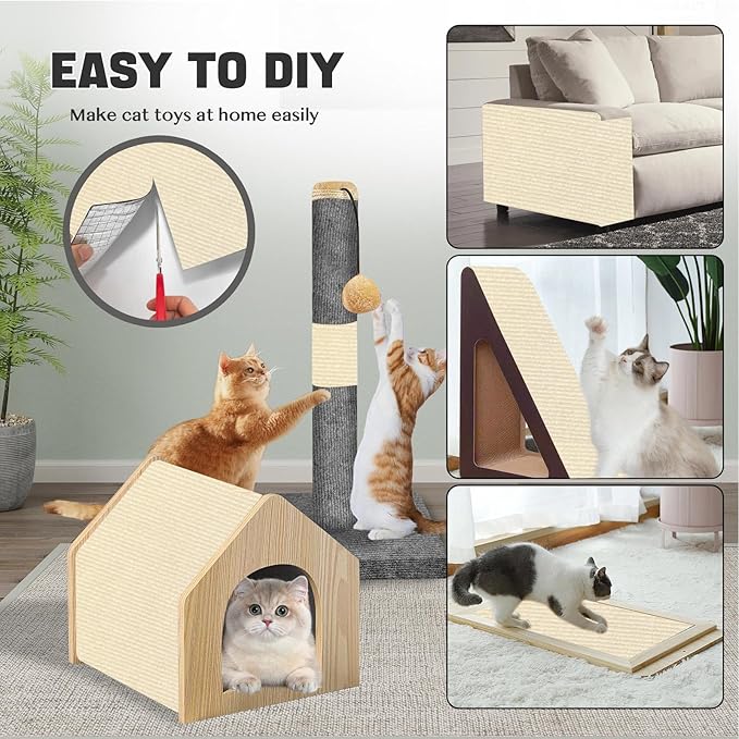Cat Scratch Couch Furniture Protector, Adhesive Cat Scratch Pad Deterrent for Furniture, Cat Wall Climbing Carpet Scratcher Couch Protector from Cats Claws Scratching Indoor (OffWhite,39.3x15.8In)