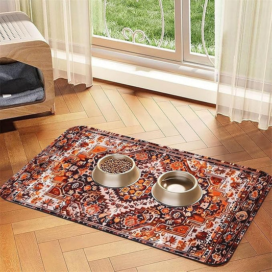 Boho Craft Design Dog Food Mat Absorbent Bowl Mats No Stains Quick Dry Waterproof Pet Cat Placemats for Food and Water, 30x45cm