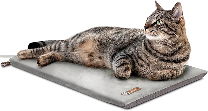 K&H Pet Products Heated Cat Bed Pad for Indoor Cats, Thermo-Kitty Mat Calming Warm Pet Heating Pad for Inside Pets, Machine Washable, Waterproof Heater, Safety Listed - 12.5 X 25in Gray