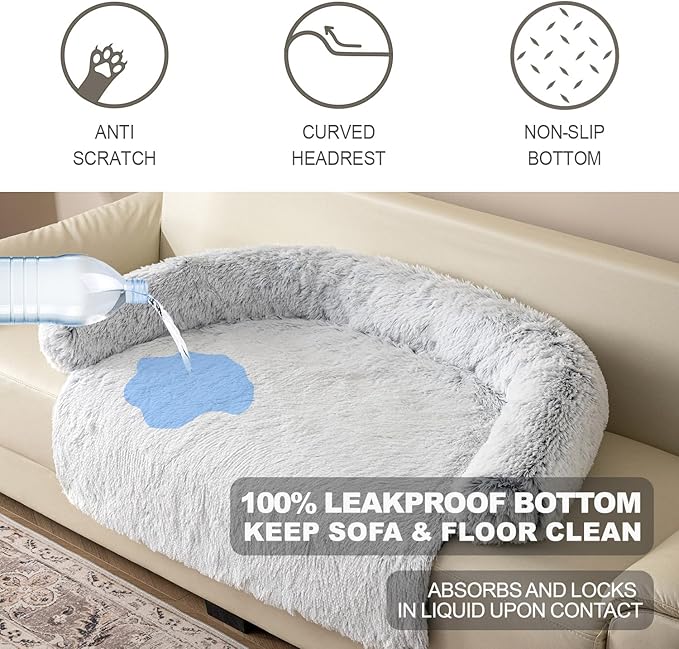 Calming Dogs/Cats Bed Mats, Dog Pad Washable Removable Couch Cover, Plush Long Fur Mat for Pets, Waterproof Lining, Perfect for Small, Medium and Large Dogs and Cats (Gradient Gray, M)