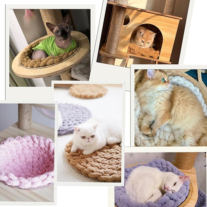 Cat Knitted Bed Mat, Extra-Soft Washable Warm Round Pads Cushions for Indoor Kittens, Cat Trees Towers, Perfect for Kneading and Sleeping (Yellow,XL)