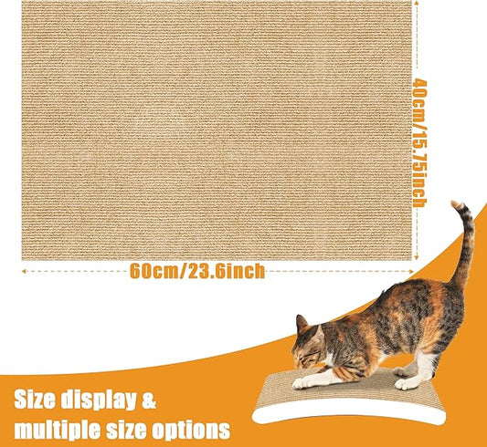 Cat Scratching mat Self-Adhesive, Trimmable Furniture Protector for Couch, Sofa, Wall & Cat Trees - Durable Scratch Pad with Nano Tape, DIY Climbing Carpet for Indoor Cats (Khaki, 23.6"x15.8")