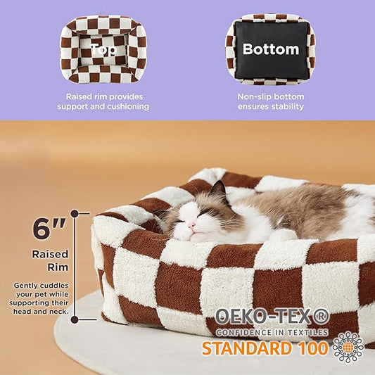 Lesure Cute Dog Bed for Small Dogs & Cats- Washable Puppy Beds,Cozy Rectangle Orthopedic Pet Sofa with Jacquard Shaggy Plush & Anti Slip Bottom,20x19x6inches