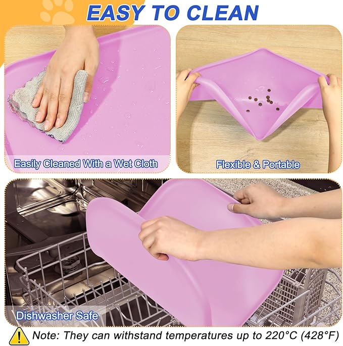 Silicone Pet Feeding Mat with Raised Edge for Food and Water, Dog Bowl Mats, Cat Bowls Placemat with High Lip for Floor Waterproof, Rubber Tray for Cats and Dogs 24 x 16 x0.8 Pink