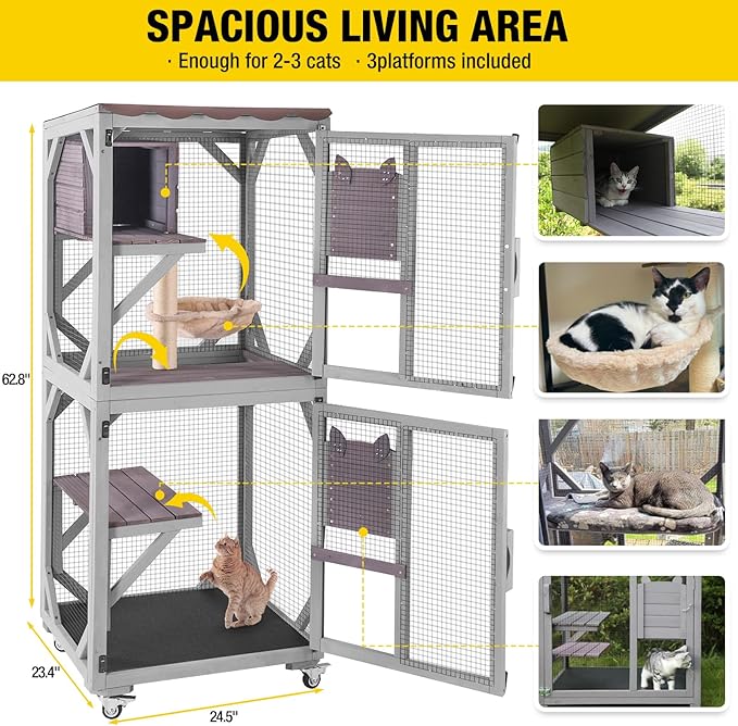 Aivituvin Cat Catio Outdoor Cat House Movable Large Enclosures on Exercise Wheels Kitty Cage with Upgraded Resting Box,Waterproof Cover