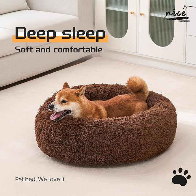 Comfort Donut Dog Bed - Ultra-Soft Pet Bed with Neck Support, 3 Sizes (Machine Washable) for Small/Medium/Large Dogs & Cats