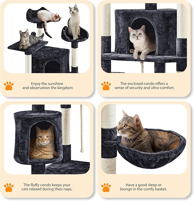 Yaheetech 79 in Cat Tree Tower, Multilevel Cat Trees Plush Covered Cat Tower with 2 Extra Large Condos, Comfy Basket, Sisal Scratching Posts