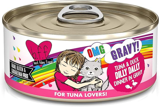 Weruva B.F.F. OMG - Best Feline Friend Oh My Gravy!, Tuna & Duck Dilly Dally with Tuna & Duck, 5.5oz Can (Pack of 8)