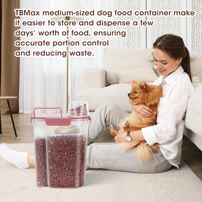 TBMax Portable Dog Food Storage Container 5 to 7 Lbs, Airtight Cat Food Container with Large Spout & Cup, Pet Food Storage Dispenser for Small Animal Kibble Storage, Dog Treat Bird Seed Container