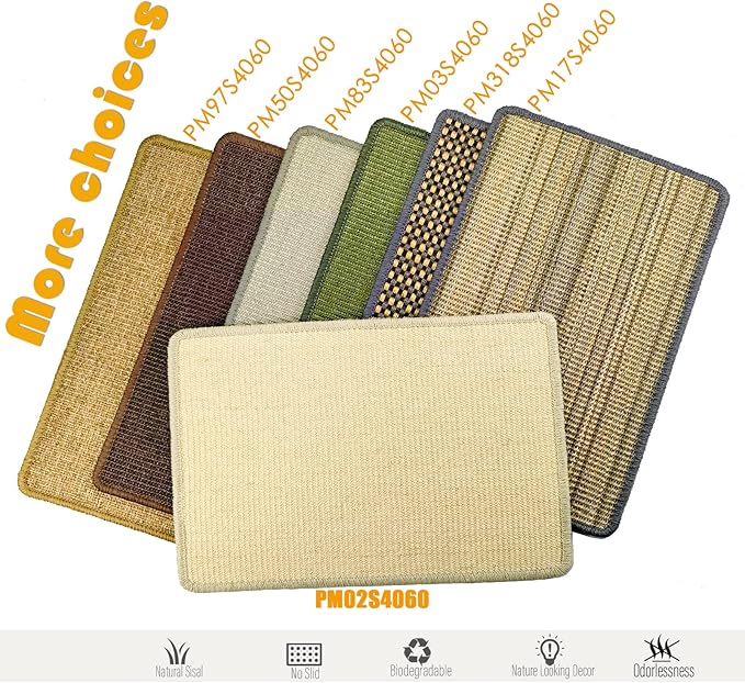 Cat Scratcher Mat, 23.6x15.7' Natural Sisal Scratching Pad with Velcro Tape, Stick on Floor and Wall Cat Scratch Mat Protects Carpet and Sofa