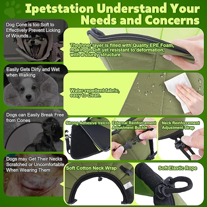 Soft Dog Cone After Surgery: Comfortable Dog Cones Collar for Stop Licking Biting - Adjustable Elizabethan Collar for Dogs fit for Small Medium Large Dogs (Green, S)