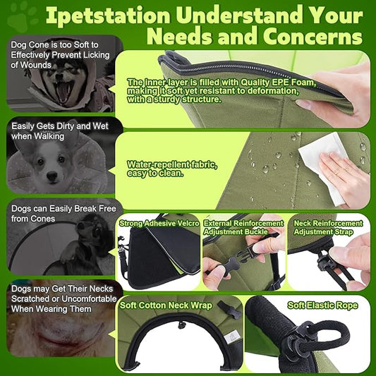 Soft Dog Cone After Surgery: Comfortable Dog Cones Collar for Stop Licking Biting - Adjustable Elizabethan Collar for Dogs fit for Small Medium Large Dogs (Green, S)