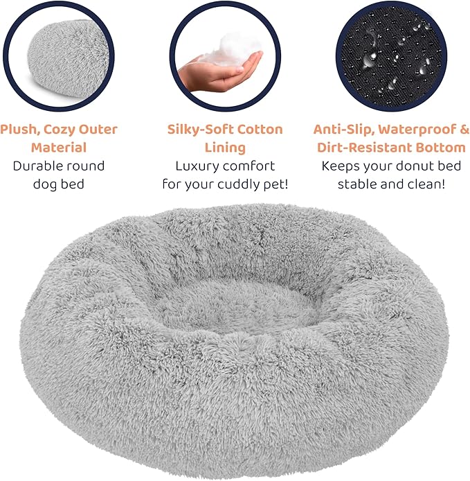 Donut Dog Bed - Premium Comfort for Anxiety Relief - Fluffy & Calming Design with Ultra-Plush Support | Cozy Round Dog Bed with Super Soft Circle Style