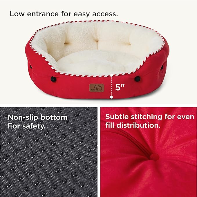 Bedsure Dog Beds for Small Dogs - Round Cat Beds for Indoor Cats, Washable Pet Bed for Puppy and Kitten with Slip-Resistant Bottom, 25 Inches, Antique Red