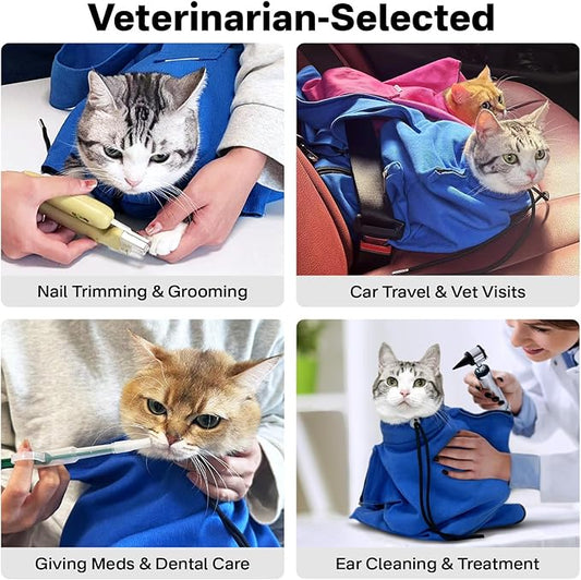 [Cozy Travel] Cat Carrier Pouch, Soft Cat Carrier for Small Cats, Kitten Carrying Bag, Restraint Bag for Nail Trimming, Vet Visits, Giving Meds, Car Travel - Klein Blue Upgrade