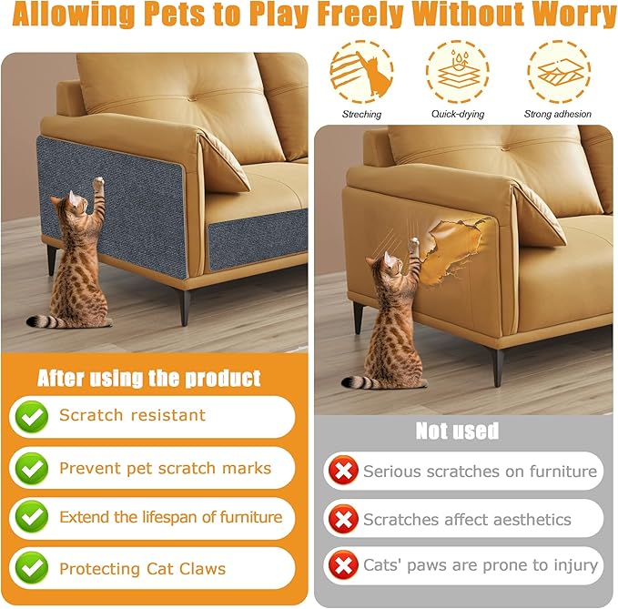 Cat Scratching mat Self-Adhesive, Trimmable Furniture Protector for Couch, Sofa, Wall & Cat Trees - Durable Scratch Pad with Nano Tape, DIY Climbing Carpet for Indoor Cats (Dark Grey, 78.7"x15.8")