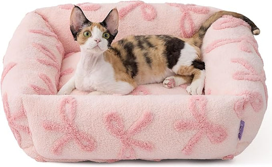 Lesure Cute Dog Bed for Small Dogs & Cats- Washable Puppy Beds,Cozy Rectangle Orthopedic Pet Sofa with Jacquard Shaggy Plush & Anti Slip Bottom,20x19x6inches