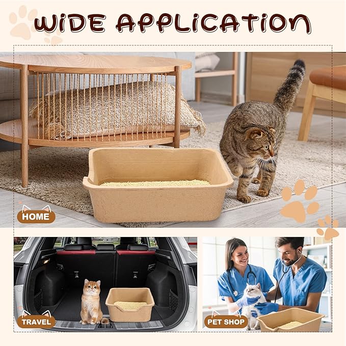 Harloon 10 Pack Extra Large Disposable Cat Litter Box 22.4 x 17.9 x 6.9'' Paper Cat Litter Tray Pet Litter Pan Large Disposable for Cats Rabbits Sturdy Portable Litter Liners Box Indoor Outdoor Travel
