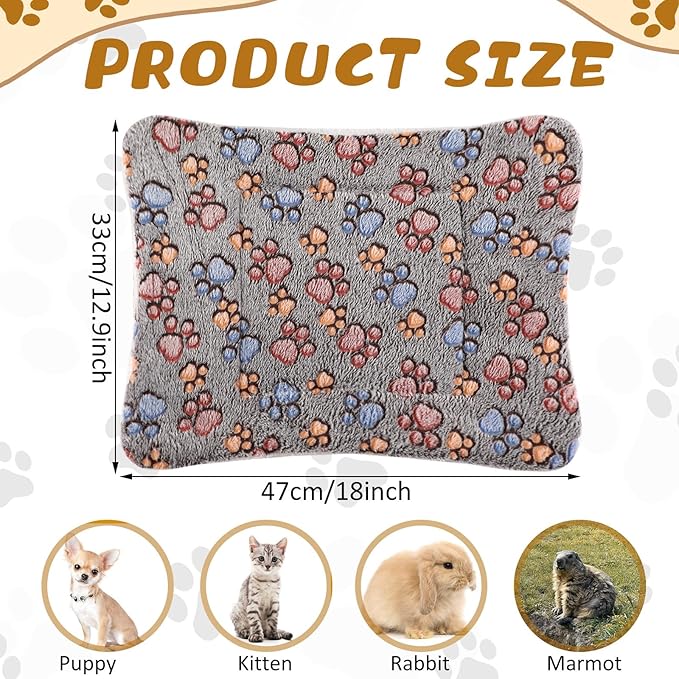 4 Pack Ultra Soft Dog Cat Bed Mat with Cute Prints Reversible Fleece Dog Crate Kennel Pad Cozy Washable Thickened Hamster Guinea Pig Pet Bed Mat for Small Animals(13 x 19 Inches,Gray)