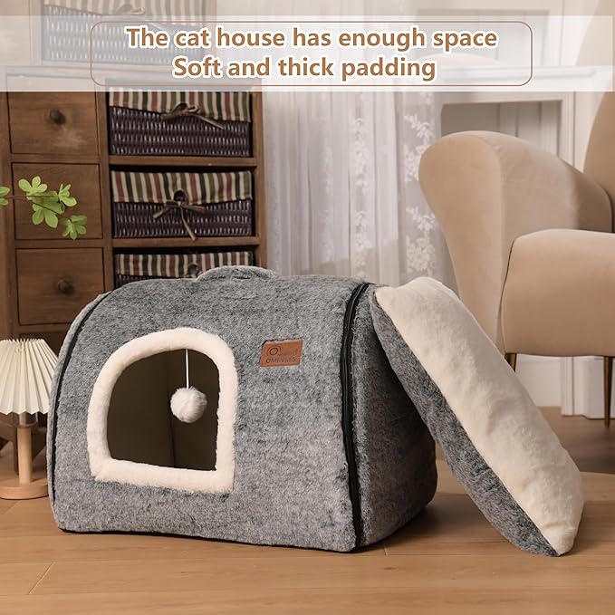 cat Bed cave-cat beds for Indoor Cats,Soft and Comfortable Cute cat Bed，cat House,with Removable Washable Cushioned Pillow,Enclosed Pet Bed,Kitten hut、Hideaway,Small Large Dog Tent (Dark Grey)