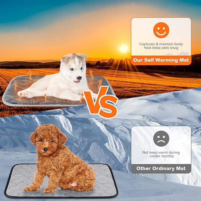 2 Pack Self Heating Cat Mat Self Warming Pet Pads Washable Kennel Mat Dog Crate Pad Reflects Body Heat Non Skid Cat Thermal Pads for Puppy Indoor Outdoor(Gray,45 x 28 Inches)
