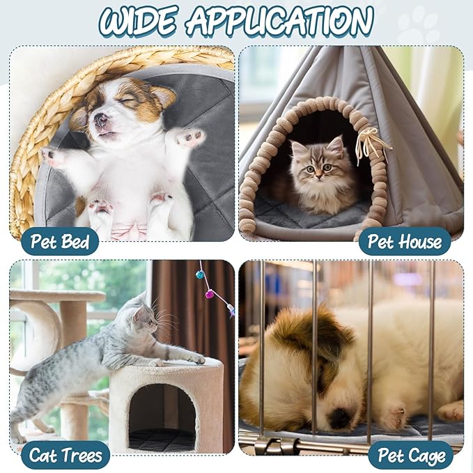 2 Pcs Cat Heating Pad Round 16 Inch Self Heating Cat Mat Washable Heated Bed Anti Slip Warming Pad Pet Bed Mat for Kennel Dog Crate Indoor Outdoor(Gray,16 Inch)