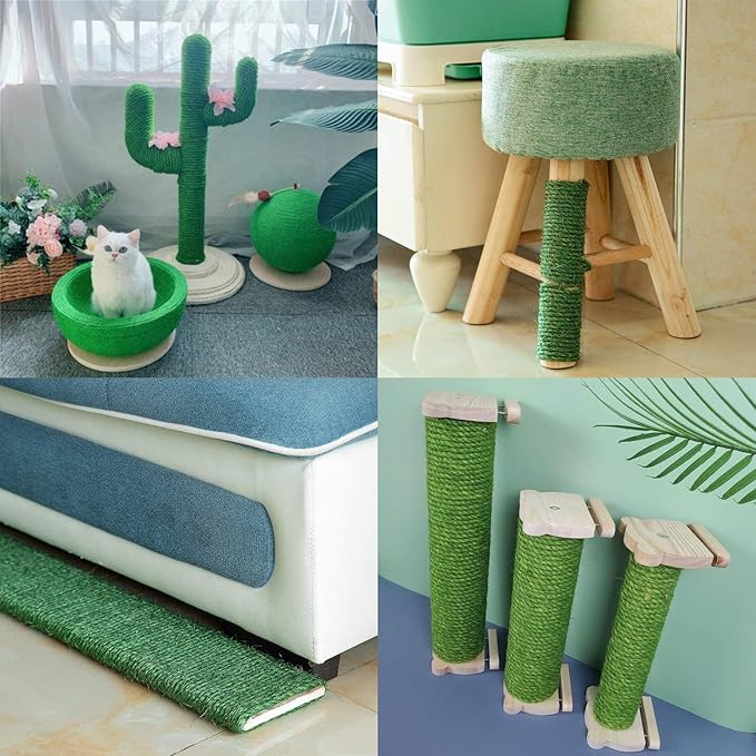 White and Green Sisal Rope 20M 6mm, Natural Premium Durable Unoiled Cat Sisal Rope for Repairing, Recovering or DIY Scratcher, Twisted Thicker Fiber Hemp Rope for Cat Tree and Tower