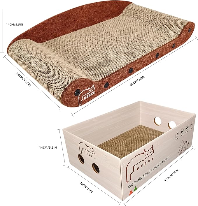 Cat Scratcher 24 Inch Cat Scratching Sofa Bed & 16" Lounge Box with Scratch Pad - Durable Cat Scratchers for Indoor Cats to Protect Your Furniture