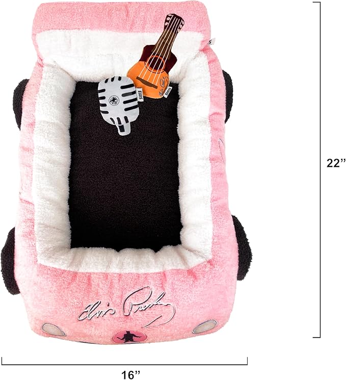Elvis Plush Car Pet Bed – Pink Pet Bed with Musical-Design Pillows and Elegant Car Styling