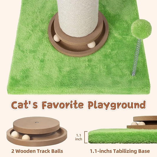 Fantasreen Cat Scratching Post Cat Scratcher Tall Scratching Posts for Indoor Cats with Cat Toy and Interactive Ball Self Groomer for Kittens Adults Cats (Green)