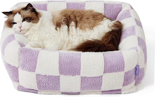 Lesure Cute Dog Bed for Small Dogs & Cats- Washable Puppy Beds,Cozy Rectangle Orthopedic Pet Sofa with Jacquard Shaggy Plush & Anti Slip Bottom,20x19x6inches