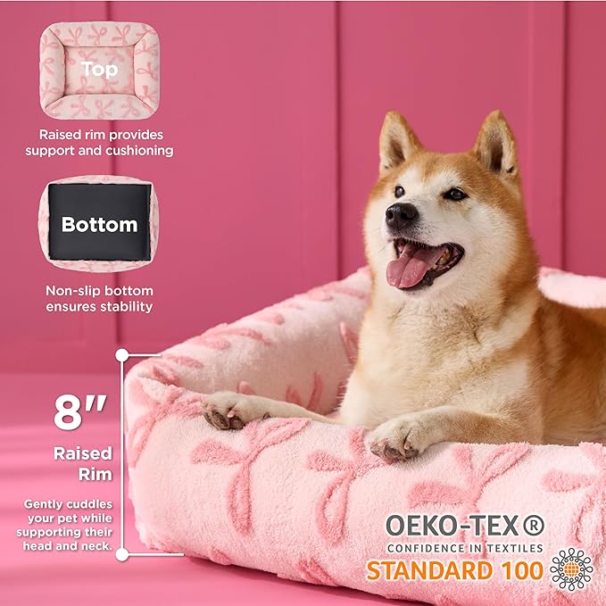 LE SURE Cute Dog Bed for Large Dogs - Washable Pet Beds,Cozy Rectangle Orthopedic Sofa with Jacquard Shaggy Plush & Anti Slip Bottom,36x27x8inches