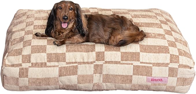 DBD3001A-XL Mabel 49.5" x 31.5" Designer Modern Ultra Soft Reversible Plush Rectangular Pet Bed with Washable Cover, Oatmeal Check