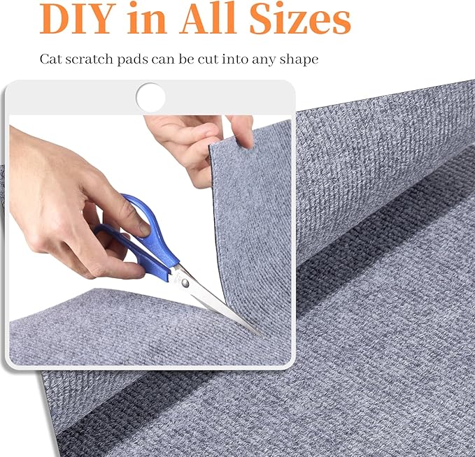 Uranshin Cat Scratch Mat,Trimmable Self-Adhesive Cat Scratch Furniture Protector Cat Scratching Post Carpet Covered 78.7"x15.8" Cat Couch Protector from Cat Claws (Light Grey)