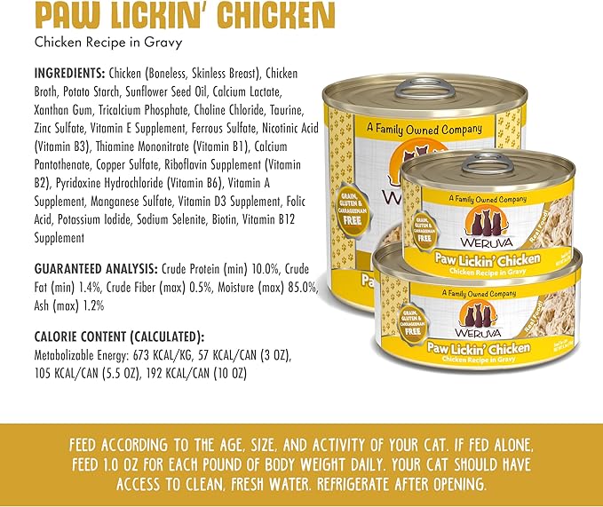 Weruva Classic Cat Food, Paw Lickin’ Chicken with Chicken Breast in Gravy, 10oz Can (Pack of 12)