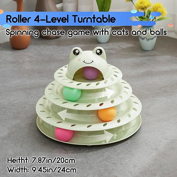 Gefryco 26pcs Cat Toys 4-Level Roller Track for Indoor Cats, Interactive Cat Toy with Colorful Balls Self Play Kitten Puzzle Toys, Fun Kitty Exercise Toys (Green)