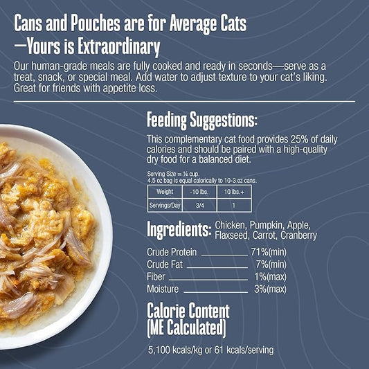 Whole Life Cat Freeze Dried Cat Food - Human-Grade Wet Food Toppers & Complement, Natural Broth, Hydrating Snacks, Lickable Treats, Just Add Water – Shredded Chicken, 3 Oz