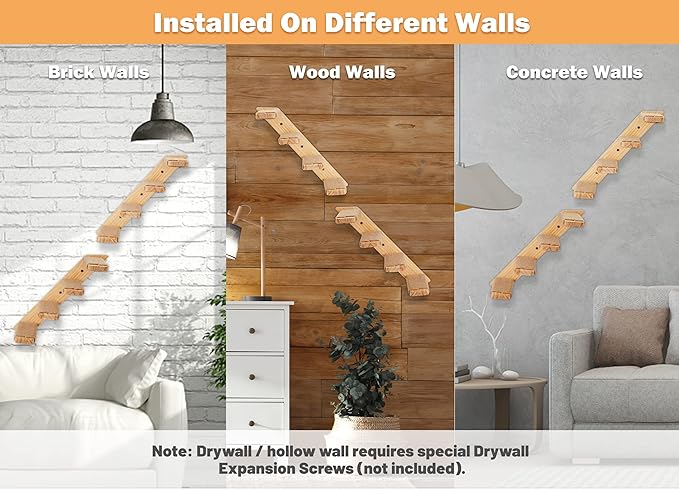 Cat Wall Climbing Shelf, 2 pcs Cat Wall Climber, 4 Step Climbing Stairs, Wall-Mounted Ladder with Sisal Scratching Rope, Perfect Wall Furniture for Perching (CatStairs2P4Steps)