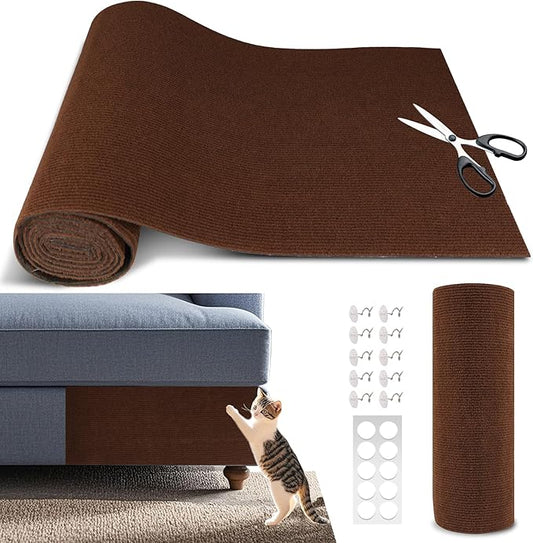 Cat Scratch Furniture Protector, 39.4"x15.8" Self Adhesive Cat Scratch Mat Pad,Cut to Fit DIY Replacement Carpet for Tree,Wall,Bed,Door, Couch Protector (Brown)