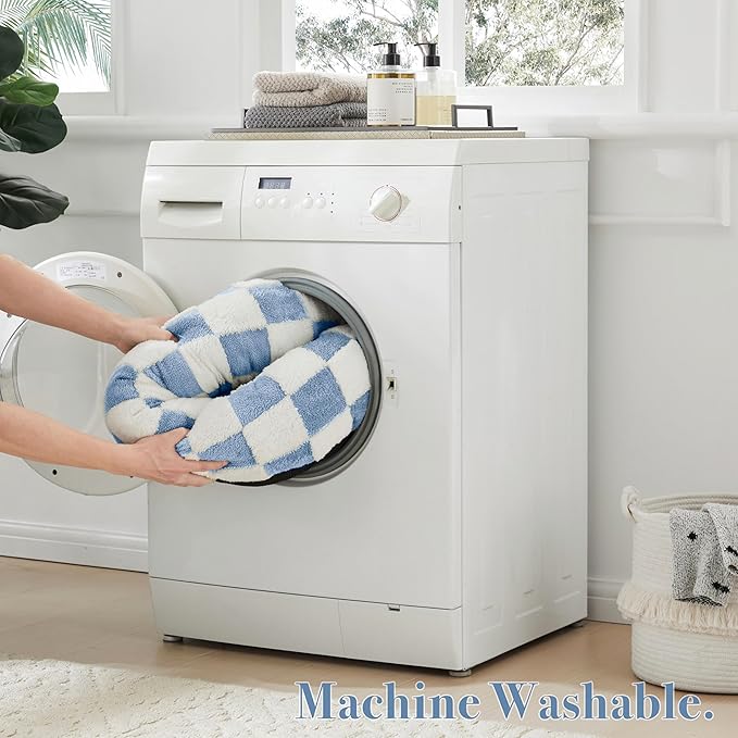 Checkered Dog Bed, Cute Blue Retro Style Aesthetic Round Warming Pet Calming Beds for Small Dog and Cats, Plush Cozy Donut Dog Beds Washable, 30" L x 30" W x 8" Th